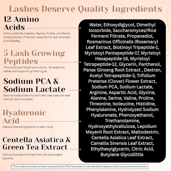 Lash Serum – Eyelash Enhancer with Peptides & Biotin – Strengthens, Nourishes & Defines Lashes for Longer, Fuller and Thicker Looking – Vegan Formula – Hormone-Free – Made in USA – 2 ml