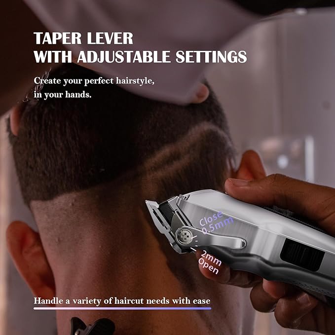 SUPRENT PRO Professional Hair Clippers for Men - High Torque Brushless Motor & Detachable Blade - Cordless Hair Trimmer Set for Barbers with Charging Base - Premium Hair Clipper Kit - Silver