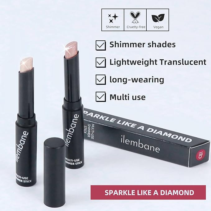 Silver Shimmer Stick, Rose Gold Undertone for Eyes, Lips, Face and Body Cream Highlight Eyeshadow, Multi-Use Diamond Like Shine, Moisturizing Formula Sheer Finish (Silver Sparkle)