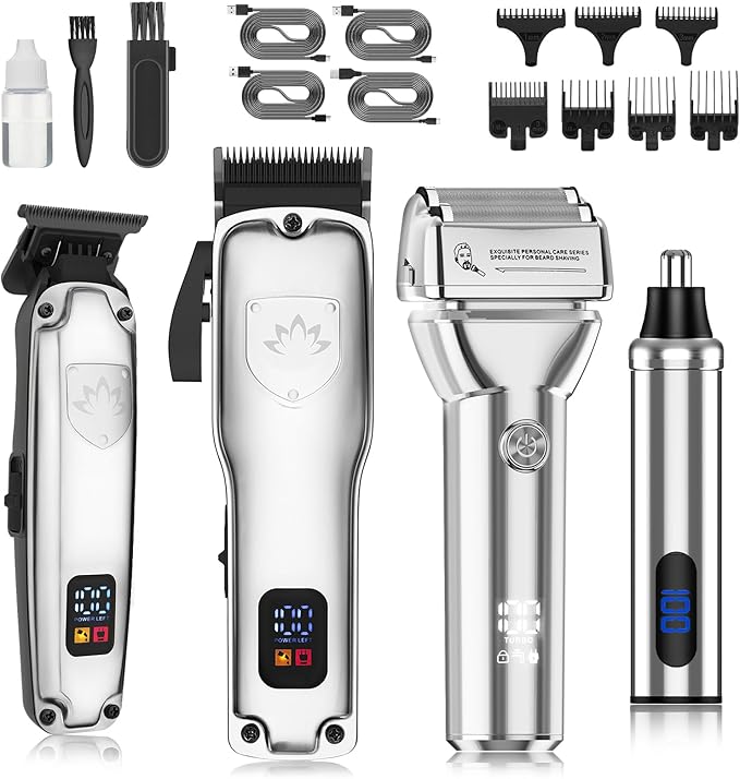 Professional Hair Clippers for Men, Cordless Hair Clippers T-Blade Trimmer Nose Hair Trimmer Electric Shaver Set, Haircut Grooming Kit with LED Display, for Barber, Ideal Gift for Him
