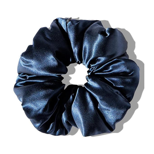 Drowsy Oversized Scrunchie – Luxury Mulberry Silk Hair Tie for All Hair Types, Sleep Scrunchie to Reduce Breakage, Maintain Moisture & Enhance Hair Shine - Midnight Blue