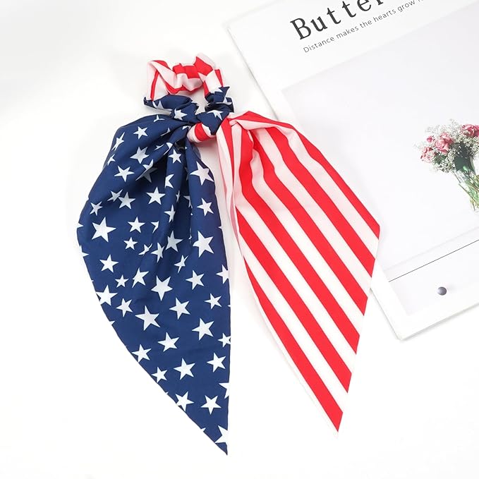 American Flag Hair Ties for Women Girls Independence Day 4th of July Hair Scrunchies Red White Blue Star Patriotic Hair Tie Memorial Day Ribbon Hair Bows