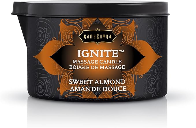KAMA SUTRA Ignite Massage Candle - Coconut Oil and Soy Based - Sweet Almond, 6 oz/170 g Sore Muscle Massage Oil - Moisturizing - Natural Therapy Oil - Warming, Relaxing, Sensual Massage