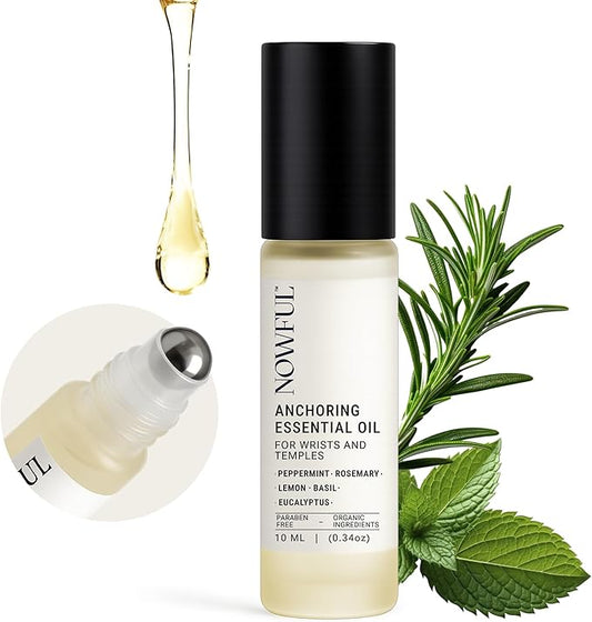 Anchoring Essential Oil Roll-On for Focus, Energy & Stress Relief - Awaken Senses with Pure Peppermint, Eucalyptus, Lemon & Rosemary Essential Oil Blend | Amplify Mood and Mental Clarity - 10ml
