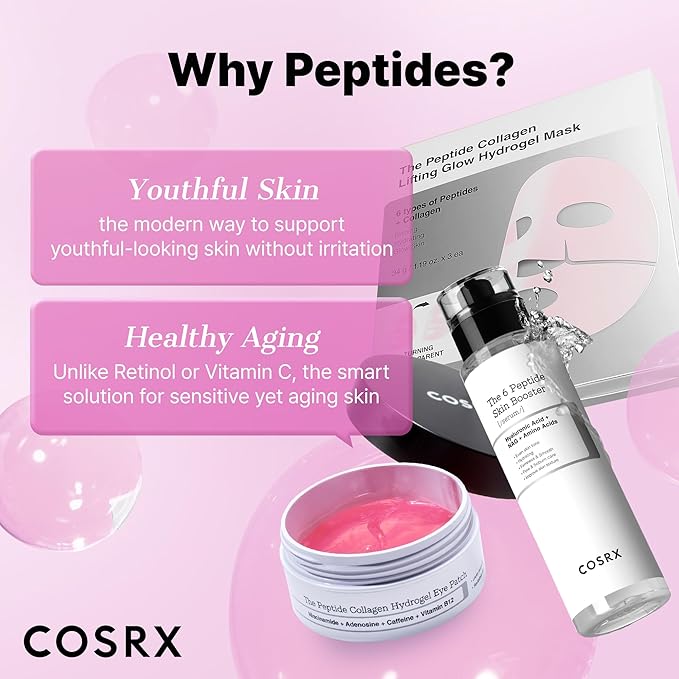 COSRX Pink Peptides Collagen Hydrogel Eye Patch for Puffy Eyes and Dark Circles, Under Eye Mask, 60 Under Eye Patches, Korean Skin Care, Stocking stuffers for women