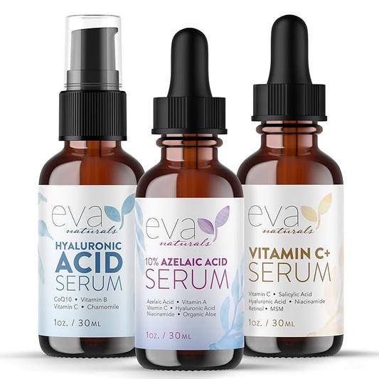 Eva Naturals Azelaic Acid Skincare Serum for Face – Facial Care with Niacinamide & Hyaluronic Acid Formula for Redness Soothing, Acne Breakouts, Uneven Skin Texture, Fragrance Free (1 Fl Oz)