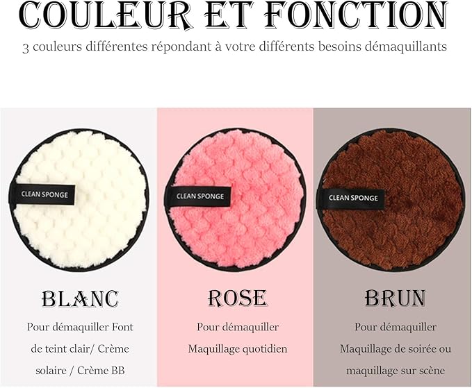 Vtrem 3 Colors Makeup Remover Pads: Reusable Rounds Soft Facial Cleaning Puffs Towels Double-Side Washable Make Up Removing Cloth Microfiber Multi-Function, White, Pink, Brown