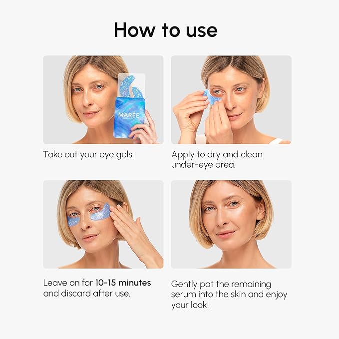 MAREE Eye Gels 2 PACK - Under Eye Patches for Puffy Eyes and Dark Circles with Natural Marine Collagen & Hyaluronic Acid - Anti-Aging Masks for Face to Soothe Puffiness