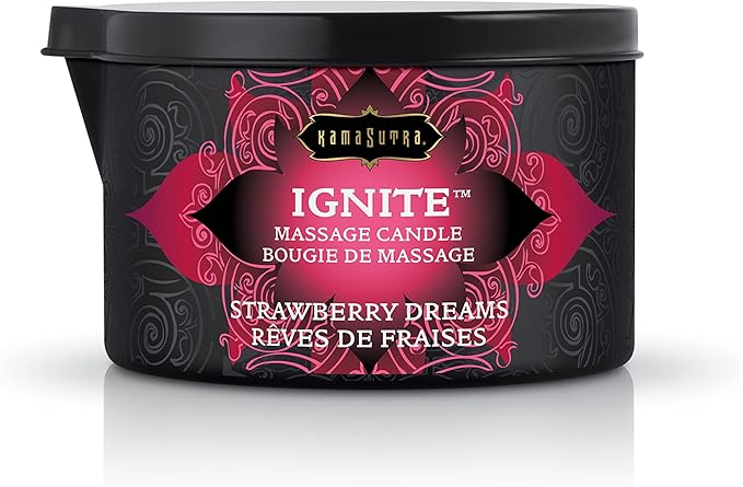 KAMA SUTRA Ignite Massage Candle - Coconut Oil and Soy Based - Strawberry Dreams, 6 oz/170 g Sore Muscle Massage Oil - Moisturizing - Natural Therapy Oil - Warming, Relaxing, Sensual Massage