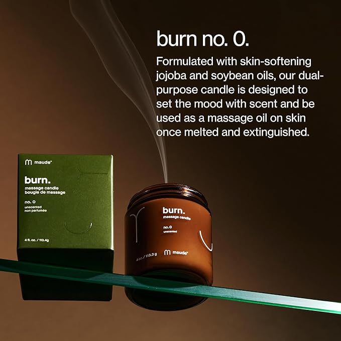 Maude Burn No. 0 - Unscented Hydrating + Skin-Softening Soybean + Jojoba Oil Massage Candle - Fragrance-Free, Soothing Warm Massage Oil Candle - Relaxing Self Care Gifts (4 oz)