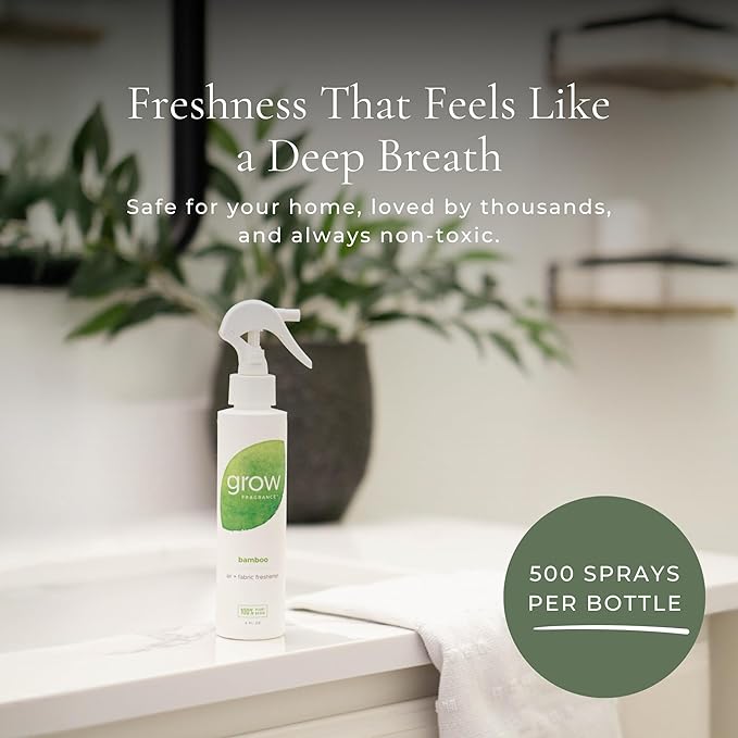 Grow Fragrance Scented Fabric and Room Air Freshener Spray - Certified Non-Toxic, 100% Plant-Based Essential Oils - 5 oz (Bamboo 2-Pack)