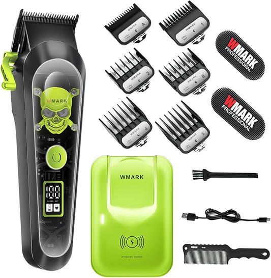 WMARK High Speed Professional Hair Clipper for Men Professional Cordless&Corded Hair Clippers with LCD Display 6 Guide Combs *1comb,Mens Gift-NG-130 (Green)