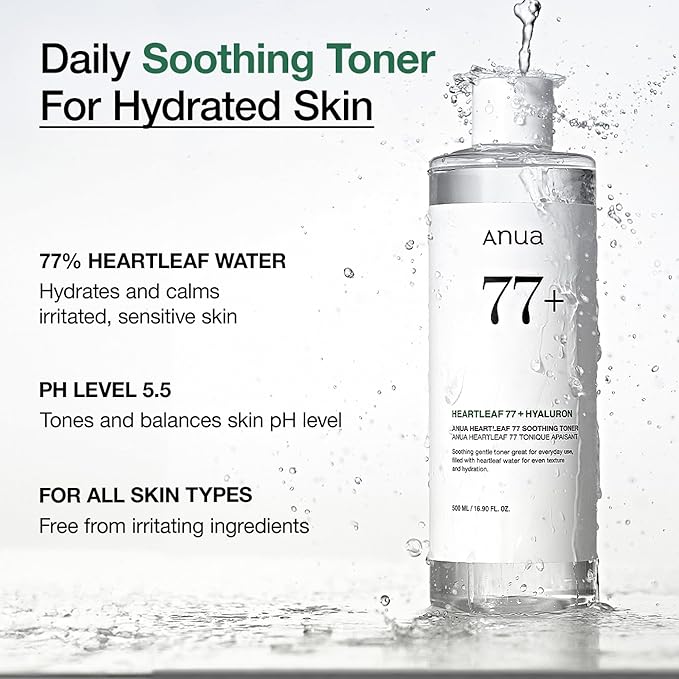 Anua Heartleaf 77 Soothing Toner I pH 5.5 Trouble Care, Calming Skin, Refreshing, Hydrating, Purifying, Cruelty Free, Vegan,(250ml / 8.45 fl.oz.) - Aurabelle