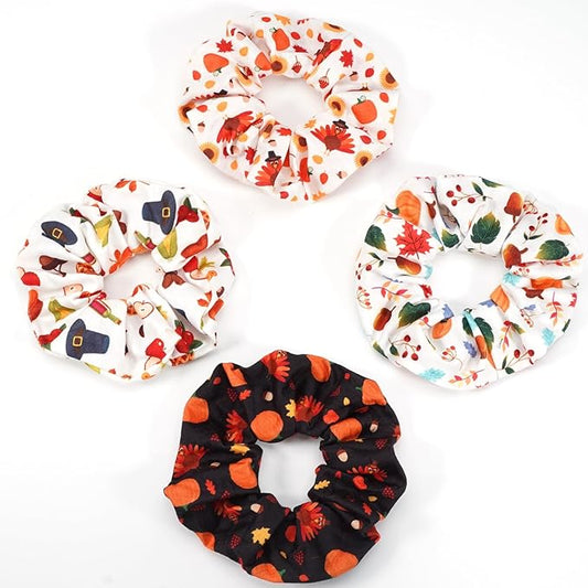 Thanksgiving Day Hair Scrunchies Soft Fall Turkey Harvest Elastic Hair Ties Autumn Hair Accessories Scrunchy Elastics Hair Bands Gifts Ponytail Holder Accessories for Women Girls