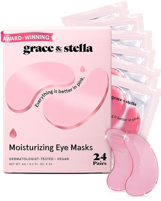 grace & stella Award Winning Under Eye Mask - Birthday Gifts For Women - Bridesmaid Gifts - Reduce Dark Circles, Puffy Eyes, Undereye Bags, Wrinkles - Under Eye Patches - Vegan (24 Pairs, Pink)