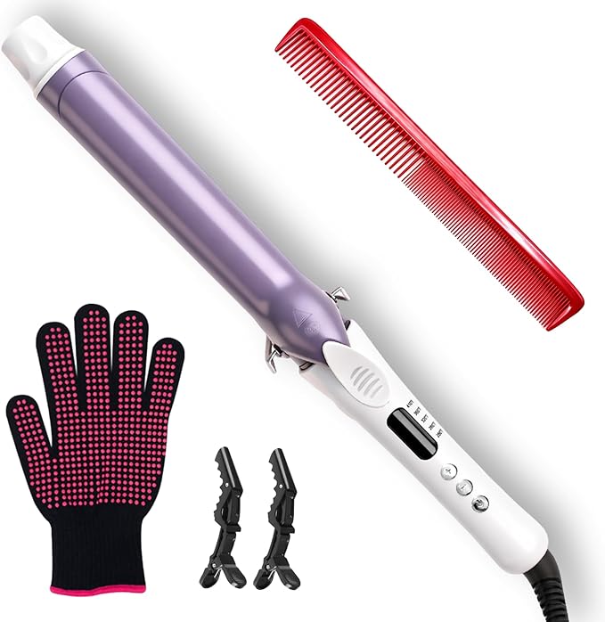 1.25 Inch Ceramic Curling Iron - Long Barrel Fast Heating Curling Wand, Dual Voltage 110-240V Travel,5 Adjustable Heat Settings & Automatic Shut-Off, Professional Hair Curler for Long-Lasting Curls