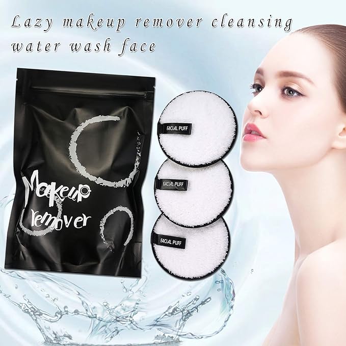 Vtrem 3 PCs Makeup Remover Pads Reusable Soft Facial Cleaning Puffs Towels Christmas Gifts Double-Side Washable Make Up Removing Cloth Microfiber Multi-Function, White