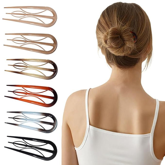 Sunolga 6PCS French Hair Pins for Women, French Pins Hair, Large Hair Styling Pins for Thin Thick Hair, Unique 3 Internal Teeth Hair Sticks Hairpin（Amber）