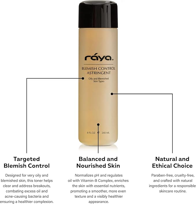 RAYA Blemish Control Astringent (705), Facial Toner for Very Oily and Break-Out Skin, with Vitamin B Complex to Balance pH and Helps Regulate Oil Production, Cruelty & Paraben Free - 8 fl oz