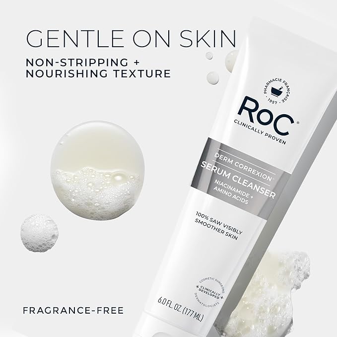 RoC Retinol Correxion Deep Wrinkle Serum Facial Cleanser with Niacinamide for Anti-Aging & Fine Lines, Makeup Remover, Ophthalmologist Tested Skin Care, 6 oz