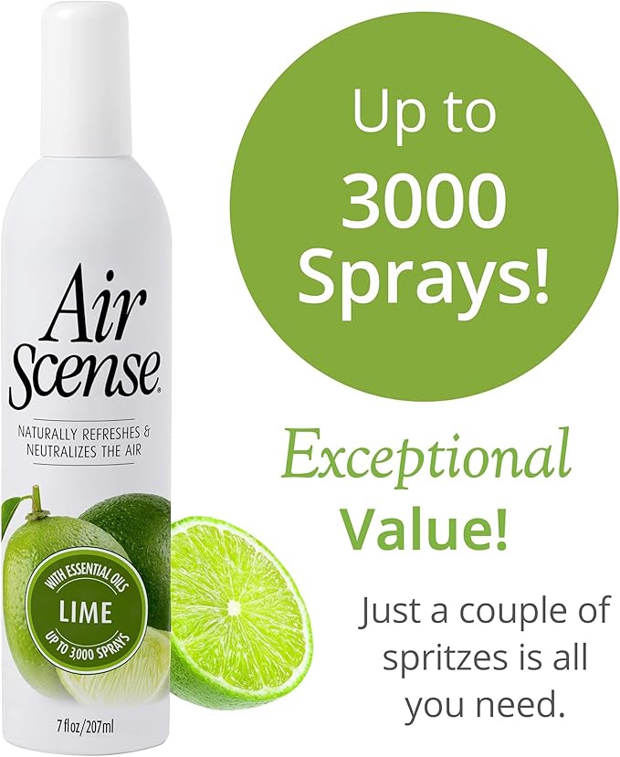 Air Scense Air Freshener Deodorizer Room Spray for Bathroom & Home, Essential Oils, Natural Lime - 7 fl oz (12 Pack)