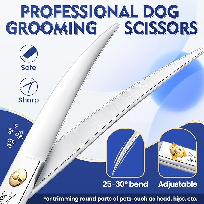 JASON 7.5 Inch Curved Scissors for Dog Grooming Professional Downward Curved Pet Face Trimming Shears with Symmetric Handle Sharp Comfortable Christmas Gift