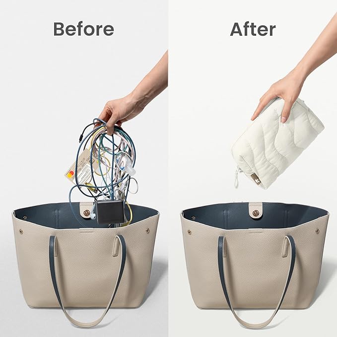 tomtoc Electronics Organizer Travel Case, Soft Puffy Organizer Bag Birthday Christmas Gifts Travel Essentials for Women Girls, Portable Accessory Tech Pouch Storage for Charger, Cord, Cable, Phone