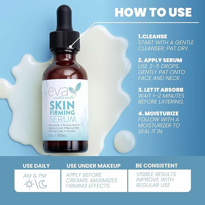 Eva Naturals Skin Firming Serum with Niacinamide and Hyaluronic Acid, 1 oz