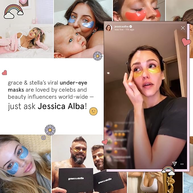 grace & stella Under Eye Mask - Reduce Dark Circles, Puffy Eyes, Undereye Bags, Wrinkles - Gel Under Eye Patches, Vegan Cruelty-Free Self Care (72 Pairs, GoldPinkBlue)