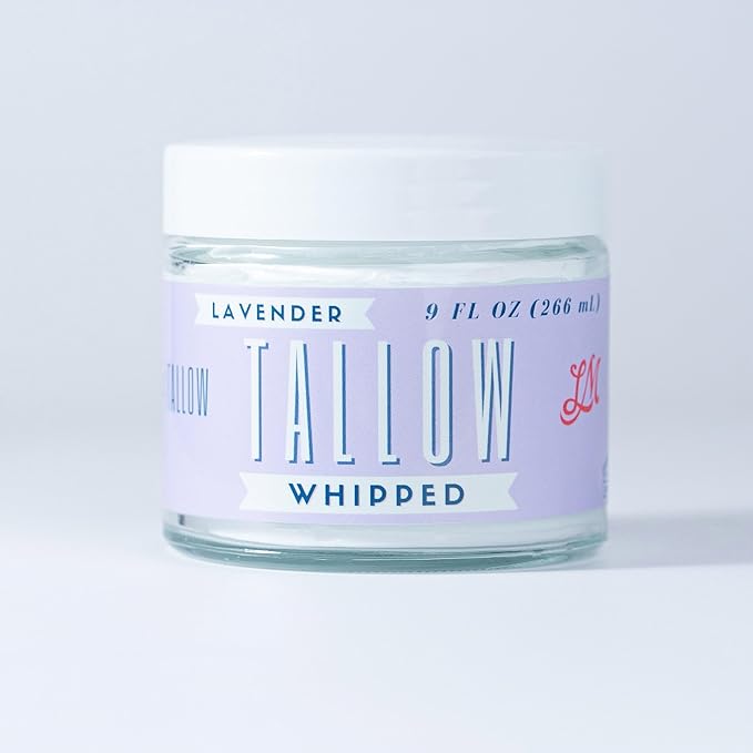 Whipped Tallow 9oz - All Natural Face Cream + Whole Body Moisturizer for Dry Skin - Made With Scented Oil Blend - No Preservatives, Parabens or Seed Oils - USA Made (Lavender)