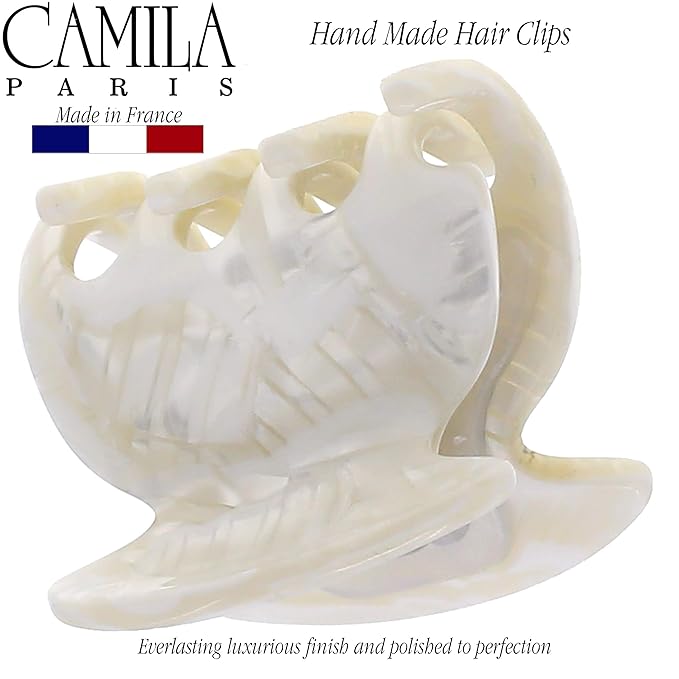 Camila Paris CP3158 French Hair Clip for Women, Handmade, White, Small Girls Hair Claw Clips Jaw, Durable Styling Hair Accessories for Women, Strong Hold No Slip Grip, Made in France