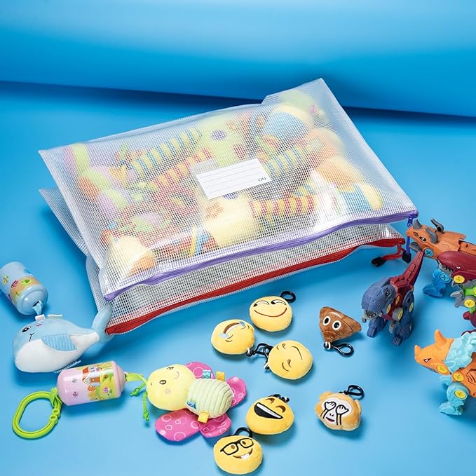 AUSTARK Plastic Mesh Zipper Pouch, 12Pcs Zipper File Bags with Label Pocket, A3 Size 16.9x12in, White