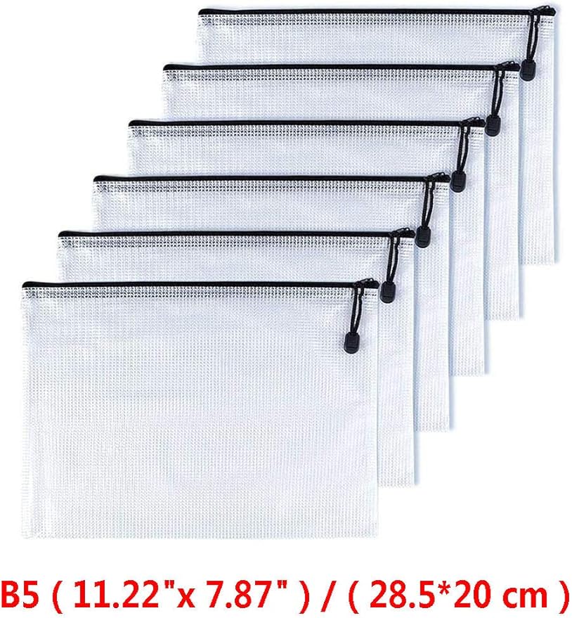 Oaimyy-B5(8"x 11",12 Pcs) Plastic Mesh Zipper Pouch Document Folders Bag & Zip File Folders for School Office Supplies, Travel,Puzzles Games Organizing Storage-Black