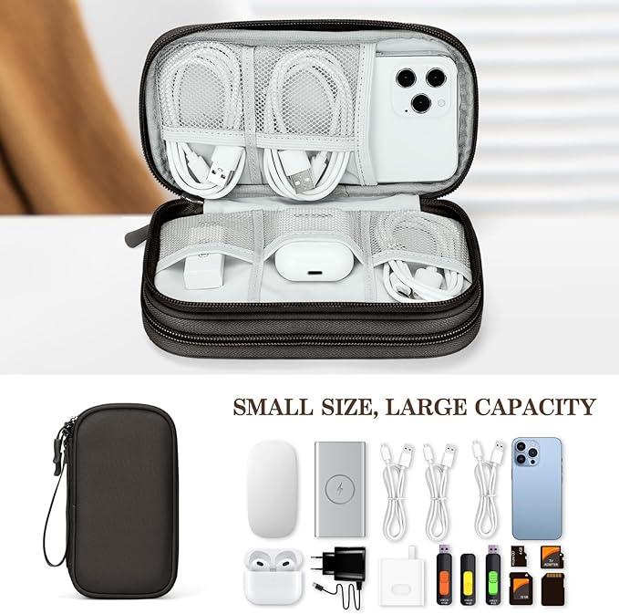 FYY Electronic Organizer, Travel Cable Organizer Bag Pouch Electronic Accessories Carry Case Portable Waterproof Double Layers All-in-One Storage Bag for Cable, Cord, Charger, Phone, Earphone Coffee
