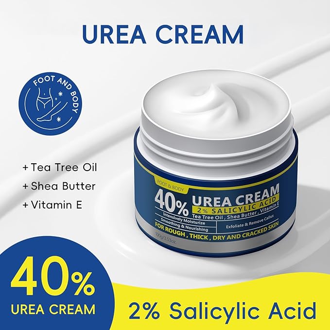 2 Pack Urea Cream 40% + 2% Salicylic Acid, 3.53 oz - Maximum Strength Foot & Hands Moisturizer for Rough, Dry Cracked Skin, Callus Remover with Deep Hydration, Intensive Repair for Feet, Heels