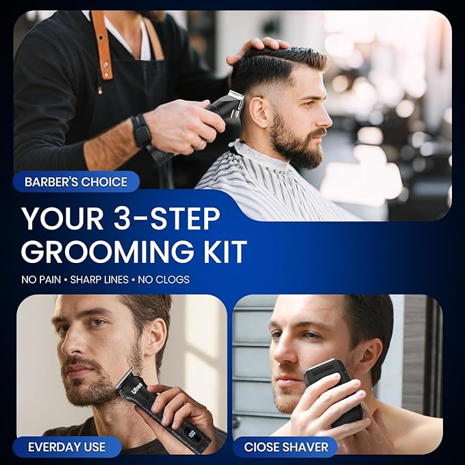 Ufree Beard Trimmer, Hair Clippers Mens Shaver Electric Razor, Hair Trimmer for Men Cordless Barber Clippers and Trimmers Set, Hair Cutting Kit for Men Grooming Gifts, Black