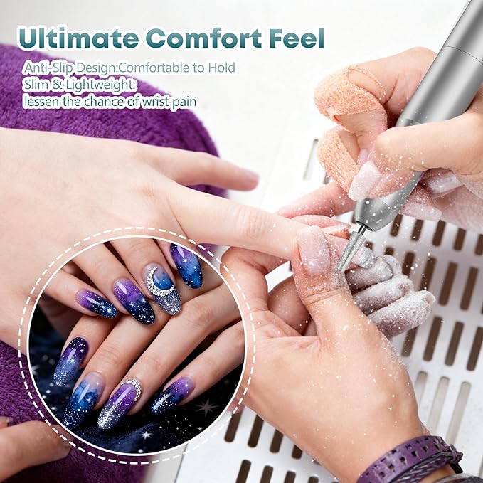 Professional Nail Drill Electric File, GEEZO 55000RPM Portable Cordless Nail Drill Machine with Bits, Rechargeable E File for Acrylic & Gel Nails, Manicure & Pedicure Tech Tool for Home Salon (Green)