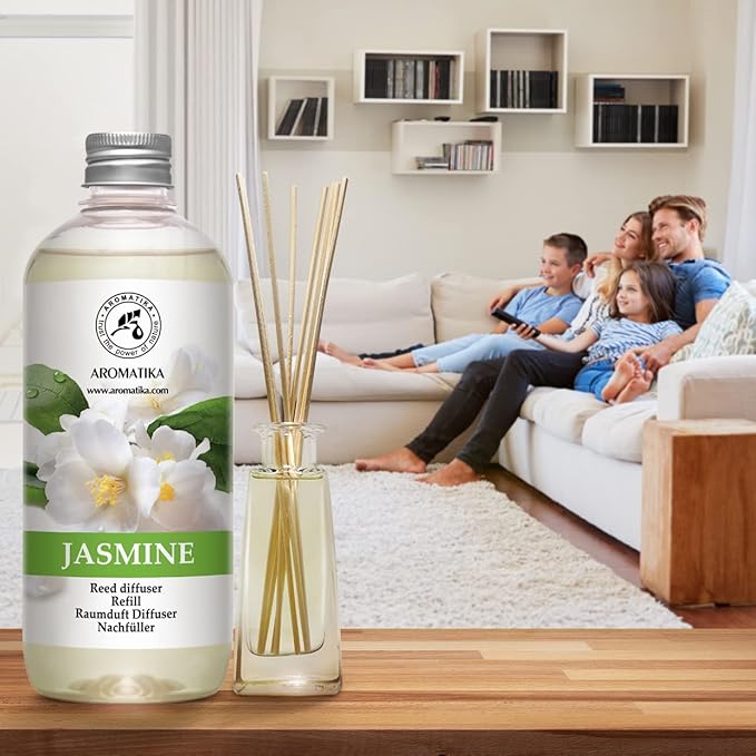 Reed Diffuser Refill With Jasmine Essential Oil 34 Fl Oz - 2x500ml - Fragrance Oil - Room Freshener - Floral Fragrance - Fresh and Long Lasting