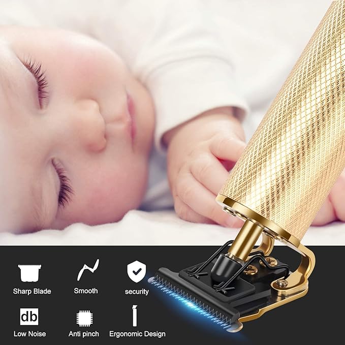 Hair Clippers for Mens Zero Gapped Cordless Hair Trimmer T-Blade Trimmer Professional Haircut & Grooming Kit Rechargeable Edgers Clippers Hair Trimmer Shaver Cutting Kit with LCD Display (Gold)