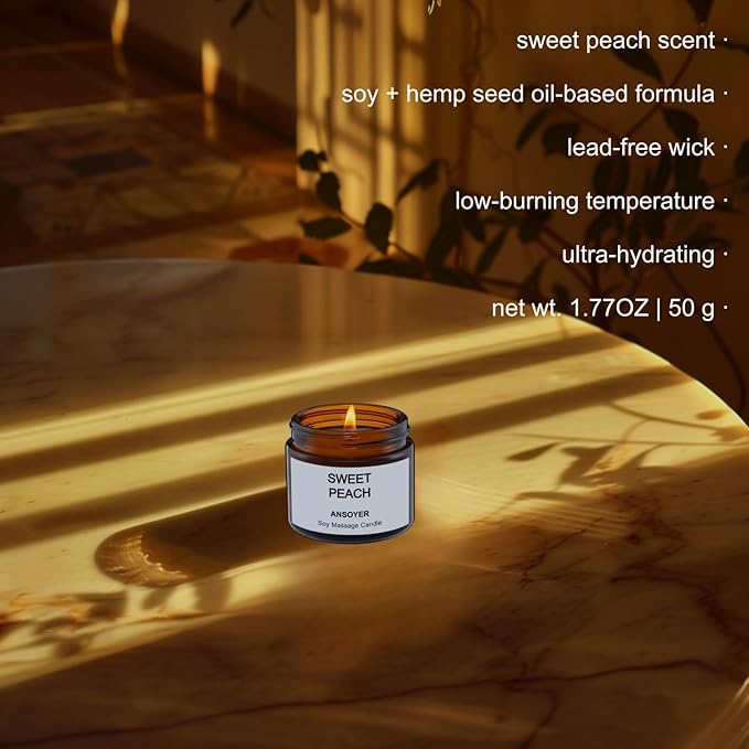 Mini Massage Candle for Body Oil - Portable Warm Oil Candle for Dry Skin Relief & Relaxation, Scented Candles for Women Self Care, Stocking Stuffer Gift - 1.77OZ (Sweet Peach)