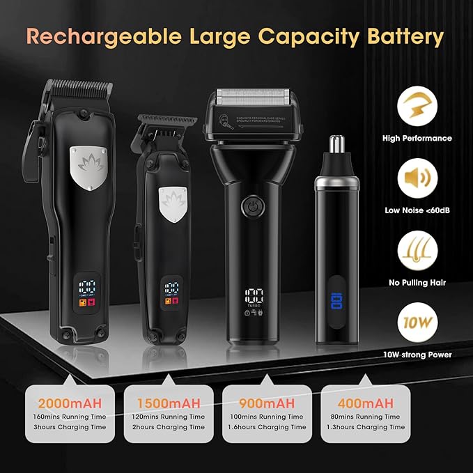 Professional Hair Clippers for Men, Cordless Hair Clippers T-Blade Trimmer Nose Hair Trimmer Electric Shaver Set, Haircut Grooming Kit with LED Display, for Barber, Ideal Gift for Him