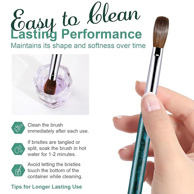 Acrylic Nail Brush Size #20, 100% Pure Kolinsky Nail Art Brushes for Acrylic Application, Sturdy Starry Handle Oval Shaped Nail Design Tools for Professional Manicure DIY, Green