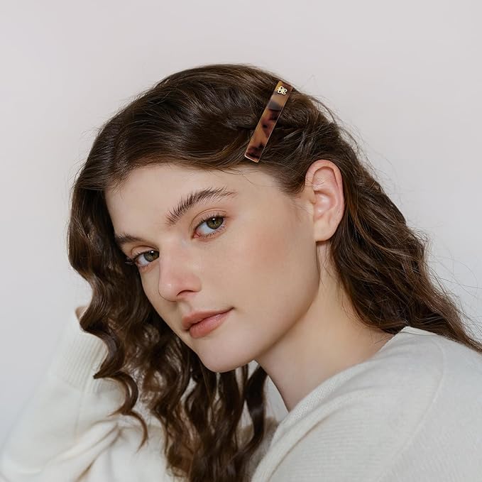 SHE'S FREE STYLE JUST FOR YOU [Chanel-style] Hair Barrettes for Women, Acetate Resin Barettes, Classic Black & White, French Hair Accessories, Anti-Slip for Half-Hair Decoration (Tortoise,3.4 inch)