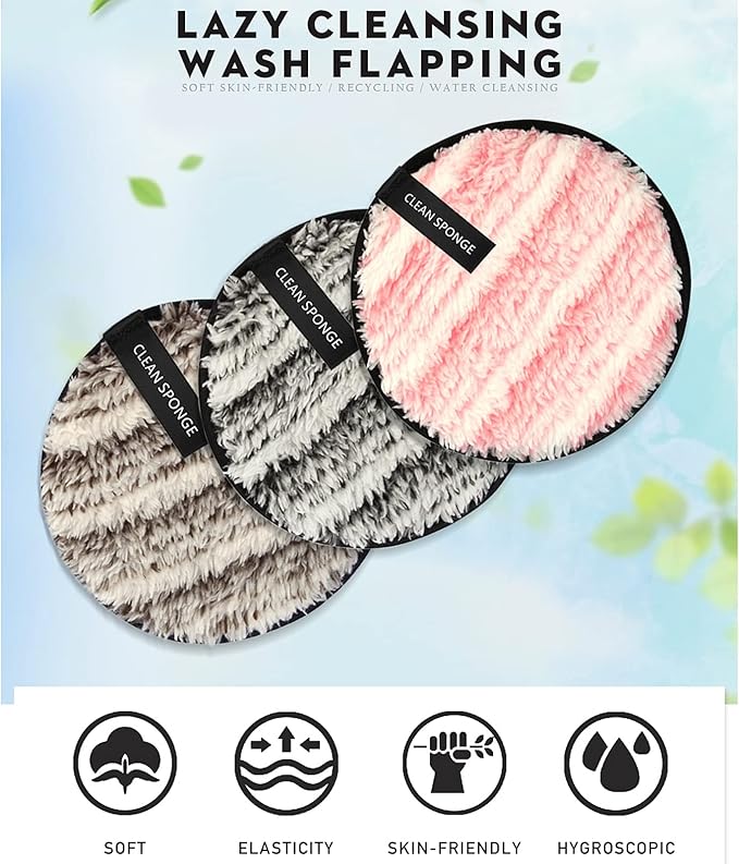 Vtrem 3 Colors Reusable Makeup Remover Pads Soft Facial Cleaning Puffs Towels Face Eye Lip Remover Pads Double-Side Washable Make Up Removing Cloth Microfiber, Pink/Brown/Black