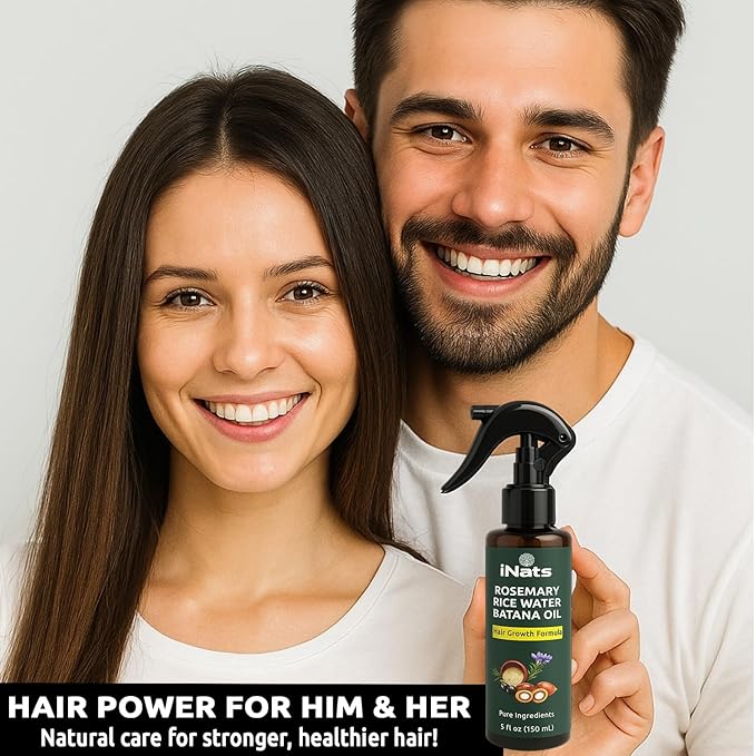 Rosemary Water Spray for Hair Growth w/Rice Water, Biotin, Batana & Peppermint Oil – Non-Sticky Organic Hair Growth Spray to Control Hair fall & Strengthen Strands - For Men & Women – 5 fl oz