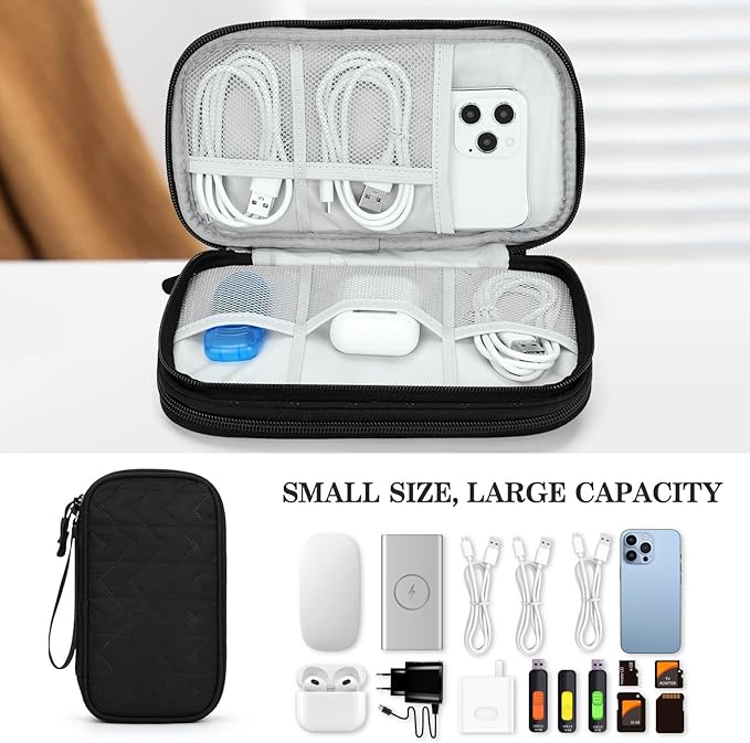 FYY Electronic Organizer, Travel Cable Organizer Bag Pouch Electronic Accessories Carry Case Portable Waterproof Double Layers All-in-One Storage Bag for Cable, Cord, Charger, Phone,-Pattern Black(M)