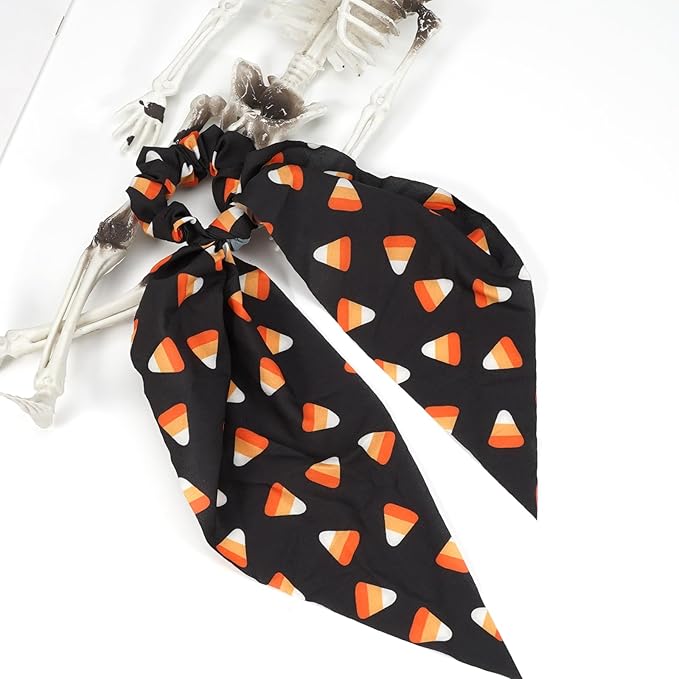 Halloween Hair Ties for Women Girls - Spooky Corn Scrunchies, Black Orange Tie, Ribbon Bows - Halloween Gifts and Accessories