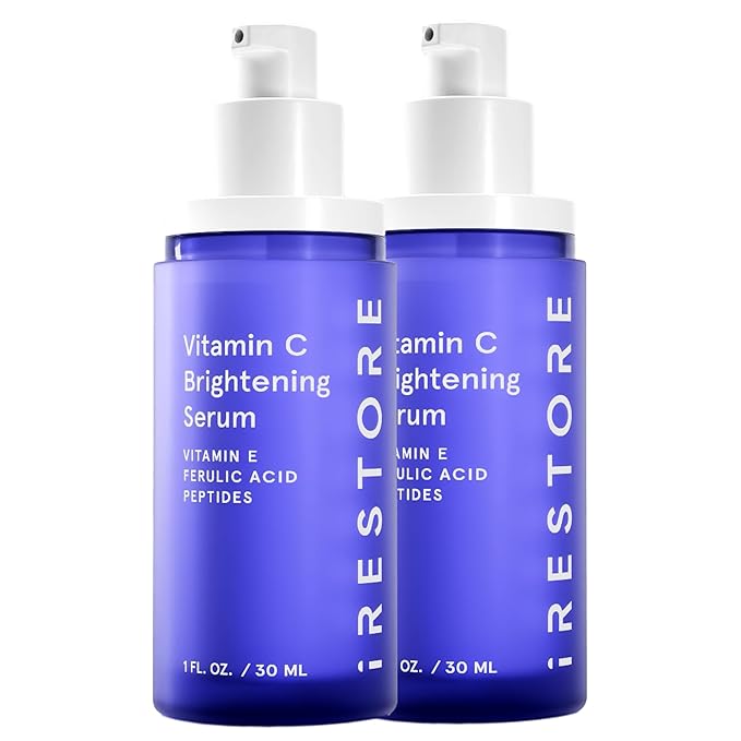 iRestore Vitamin C Brightening Serum – Anti Aging Face Serum with 15% Ascorbic Acid, Vitamin E, Ferulic Acid, Peptide Complex & Hyaluronic Acid (Pack of 2)