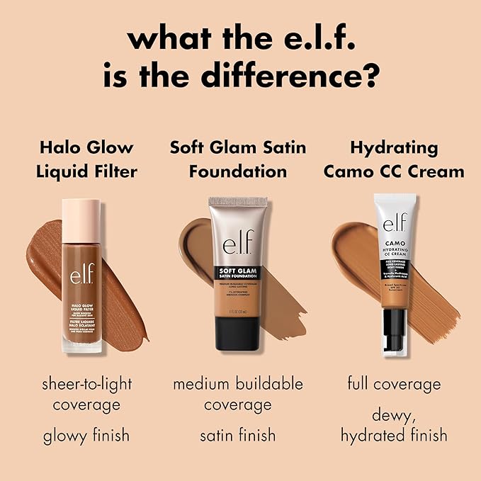 e.l.f. Soft Glam Foundation, Medium Coverage, Long-Lasting & Buildable Foundation For A Smooth, Satin Finish, Vegan & Cruelty-Free, 12 Fair Warm