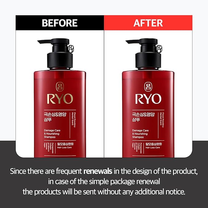 RYO Damage Care & Nourishing Shampoo with Korean Ginseng & Caffeine - Repair and Moisturizing, Anti Loss Care, Strengthening hair roots, 16 Fl Oz.